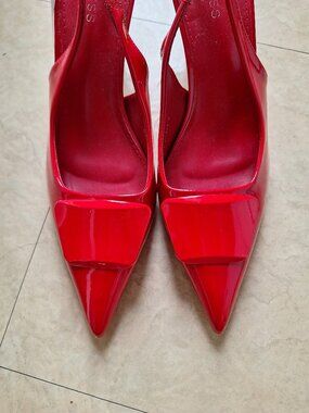 Cherry red slingback kitten heel
